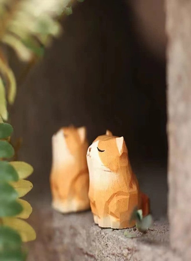 ALHBEJT Wooden Cat Figurines Sculpture Statue Lovely Small Carved Orange Cat Statue Handmade Wood Kitten Art Carving Work for Home Office Decoration (Little Orange Cat) - Image 4